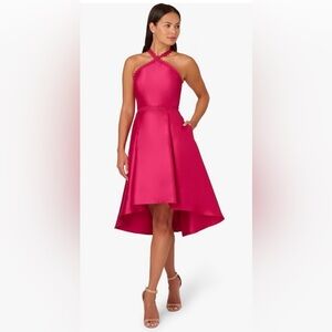 Adrianna Papell Womens Halter Hi Low Mikado Dress Size 10